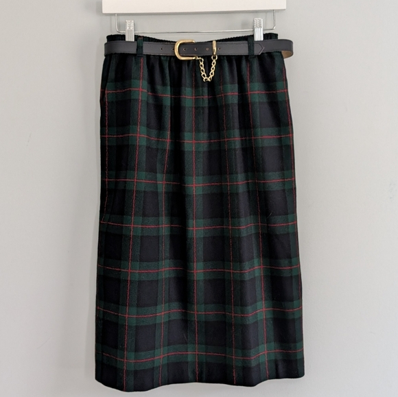 Vintage Dresses & Skirts - Women's Alfred Dunner Plaid Pencil Skirt Belted 10 USA Secretary Business